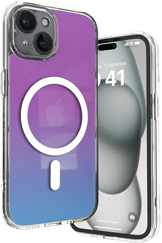 Vaku Luxos TPU Eternity Magpro Back Cover Case For iPhone 15 Plus Scratch Resistant Slim Fit Protective Design Military-Grade Protection Compatible With Mag-Safe Wireless Charging-Blue & Purple