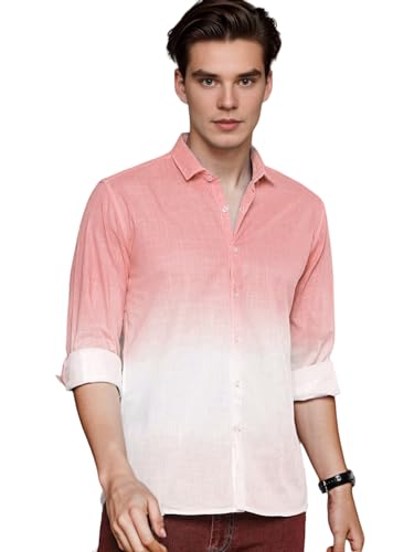 Image of IndoPrimo Men's Cotton Shirt with Full Sleeves Spread Collar Classic Style Solid Pattern Regular Fit and Standard Length