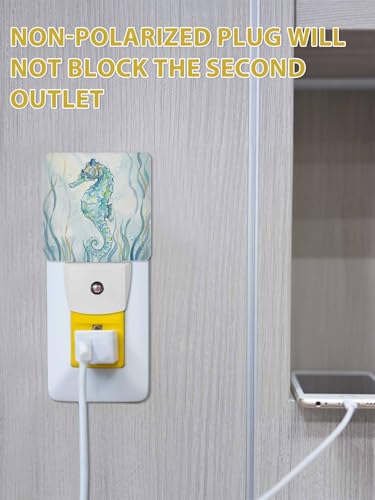 Image of Green Coastal Night Light Plug in LED Teal Coral Seahorse Ocean Marin Life Automatic Sensor Night Lamps Square Night-Light Plug into Wall for Bedroom Bathroom Kitchen Hallway Decor