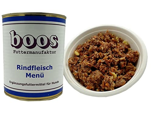 Boos Rindfleisch Menü 2 x 800g Dosen (insg. 1,6kg) Hundefutter Nass Futter, Rindfleisch (70%), Reis, Karotten, Pastinaken, Kürbis, Zucchini, Sellerie