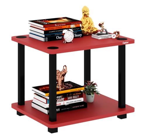 Image of Captiver Samrat Engineered Wood Stool Bed Side Tea Table (38X46X33.4 CM,Red) Living Room Kitchen Drying Library Office Corner Shelves Multipurpose Storage Racks Organizer