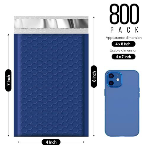 Image of Fuxury Bubble Mailers 4x8 Inch 800 Pack Padded Envelopes Self Seal Bulk | Usable Size 4x7 inch Padded Mailers Strong Adhesion Bubble Shipping Envelopes for Mailing Jewelry,Makeup,#000,Navy Blue