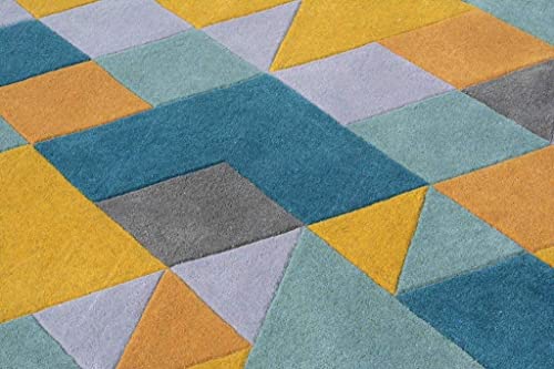 Image of Handmade Tuffted Pure Woollen Thick Geometrical Carpet for Living Room and Bedroom with 1.4 Inch Pile Height Size 2 x 6 feet Mult New FTE04