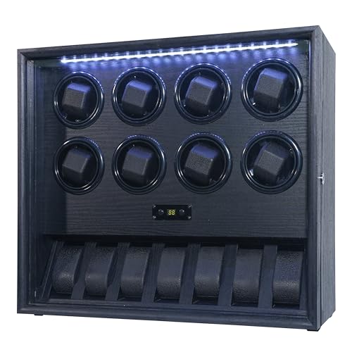 RYLENE 8 Watch Winder for Automatic Watches Watch Rotator for Rolex 15 Rotation Modes Display Case with Extra Storages White Light, Watches Winder Box with Adapter, Present for Men Mabuchi Motor