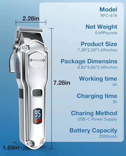 Oneisall RFC-676 Dog Clippers For Grooming For Thick Heavy Coats/Low Noise Rechargeable Cordless Pet Shaver With Stainless Steel Blade/Waterproof Dog Shaver thumb #7