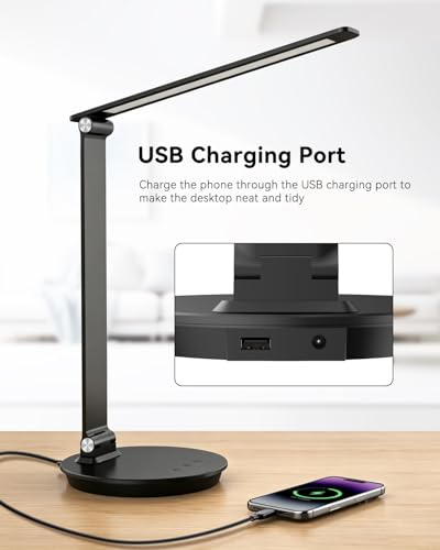 MONGERY LED Desk Lamp w/ USB Charging Port, Touch Control & 1-Hour Timer (Aluminum) - image 7
