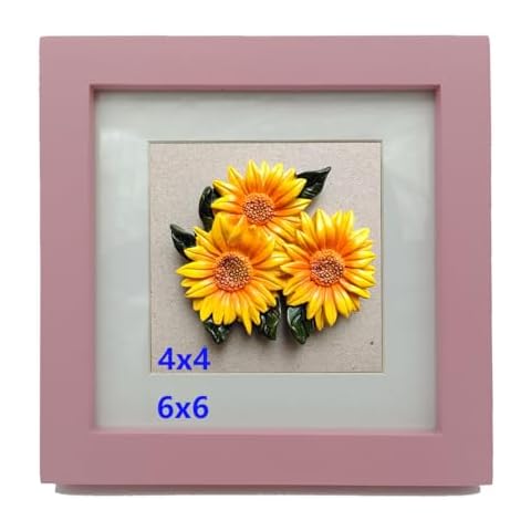 ZXT-parts 6x6 Picture Frame Wood with Mat 4x4 Opening. Tempered Glass Panel, Sturdy and not Easily Broken.Solid Wood Pink Color Frame.Wall and Table. Cover