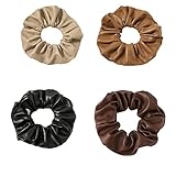 SOTOLAN 4 Pack Hair Elastics Scrunchies waterproof Faux Leather Scrunchy Bobbles Soft Elegant Elasti