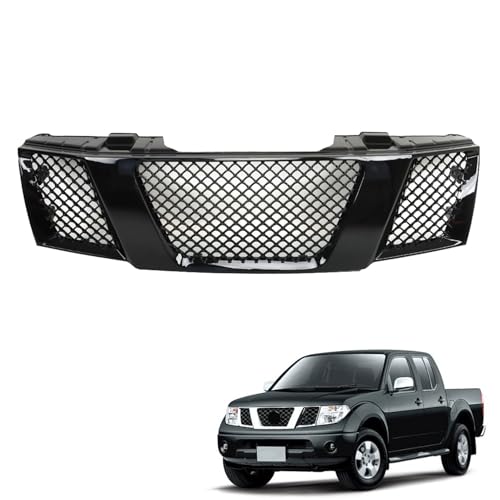 TJHSM Front Bumper Grille Mesh Grill Assembly Gloss Black Replacement for 2005-2008 Navara Frontier D40