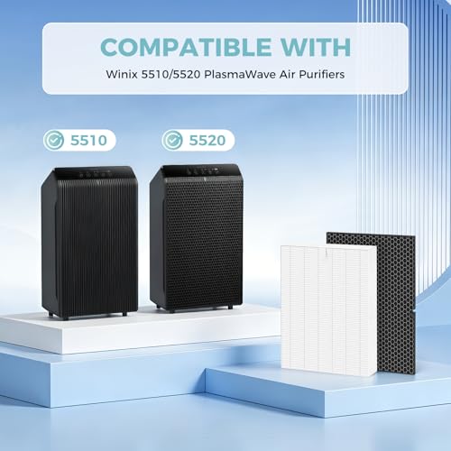 Image of 5510 5520 Replacement Filter for Winix 5510 5520 Plasmawave Air Purifier | 2 x HEPA + 2 x Activated Carbon Combo for Dust Pollen Pet Smoke, Part# 1712-0123-00