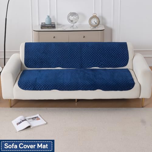 Image of HOKIPO Quilted Sofa Cover 3 Seater for Seat & Back, Washable Kids & Pet Friendly Sofa Cover, 'Quilt Classic' Navy Blue (IN-927-NBL*2)