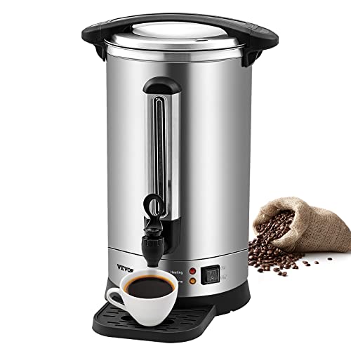 VEVOR Commercial Coffee Urn, 65Cups/9.75L Stainless Steel Large Coffee Dispenser, 1500W 110V Electric Coffee Maker Urn For Quick Brewing, Hot Water Urn with Water Gauge for Easy Viewing