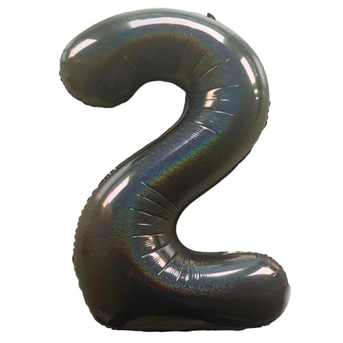 Jonhamwelbor 40 Inch Laser Black Number 2 Balloon Foil Mylar Giant Balloon for Birthday Anniversary Party Decoration