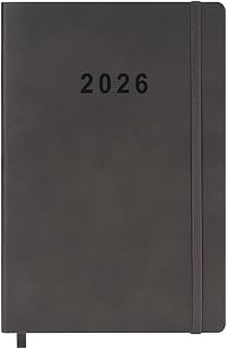 FanRan 2026 Weekly Monthly Planner - Vegan Leather Cover, Holidays, Goals, Expenses Tracker, Notes, Elastic Closure, 5.5x8.25 Grey