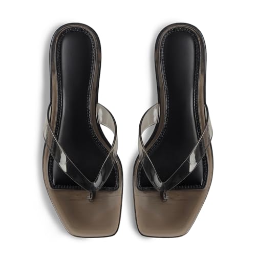 Image of Dsevht Jelly Kitten Heel Sandals for Women Flip Flop Thong Cute Low Small Heel Clear Square Open Toe Summer Beach Slip On heeled sandal Mule Shoes