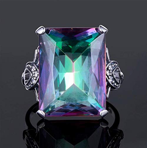 MAIHAO 925 Silver Ring 4.3CT Mystic Rainbow Topaz Women Men Wedding Engagement Size6-10 (Size 10)
