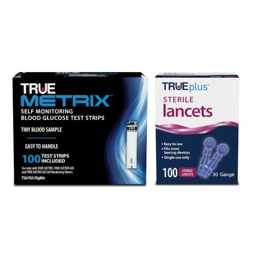 TRUE METRIX Self Monitoring Blood Glucose Test Strips and TRUEplus 30g Lancets Bundle TRUE METRIX Family of Self Monitoring Blood Glucose Meters 100 Count Strips 100 Count Lancets