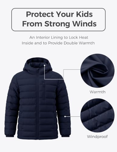 Image of wantdo Boy's Light Winter Jacket Zip Up Puffer Coat Hooded Windproof