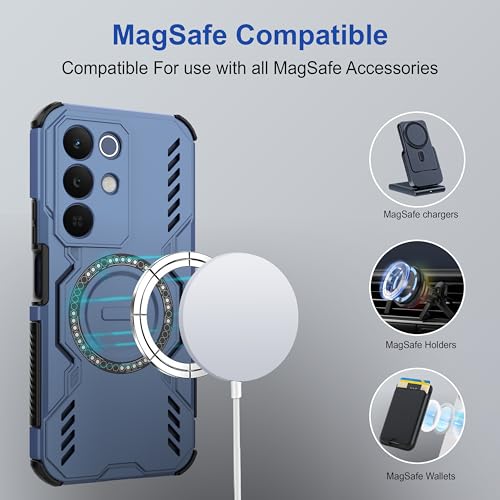 Image of amazon basics Back Case Cover for Realme C85 5G | Magnetic Case with Built-in Metal Ring | Supports MagSafe Charger, Wallet & Car Mount | Shockproof Hybrid PC + TPU | Blue