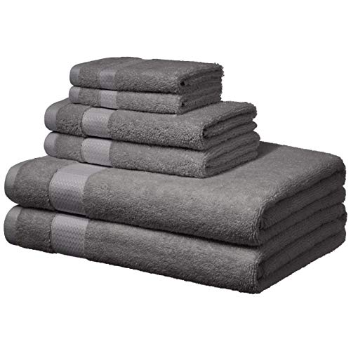 Amazon Basics Everyday Bath Towels, 6 Piece Set, Powder Grey, 100% Soft Cotton, Durable