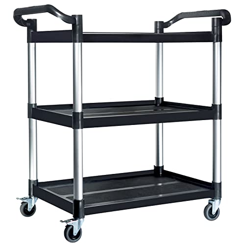 Imgzar Utility Carts With Wheels Rolling Cart Heavy Duty Food Service Cart For Kitchen Warehouse Office, Free Rubber Hammer, Lockable Wheels, 500 Lbs Capacity 31.5''L X 17''W X 38''H Black #TOP26