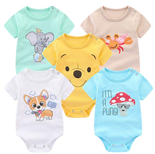 Unisex Baby Bodysuits 5-Pack Baby Short Sleeve Bodysuits Onesies Bodysuit Short-Sleeve Bodysuits %100 Organic Cotton (9-12 Months)