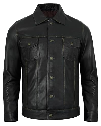 Image of Mens Leather Jackets - Real Lambskin Trucker Style Vintage Leather Jacket Men