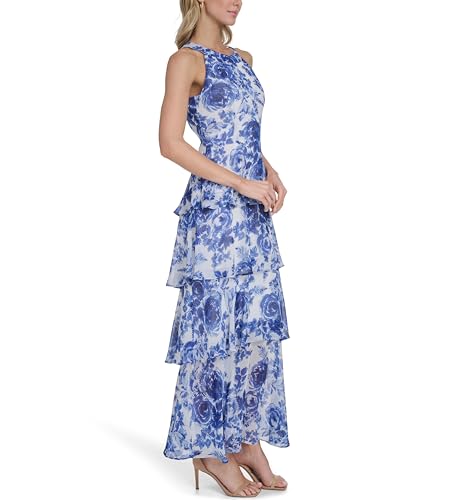 Image of Tommy Hilfiger Women's Sleeveless Halter Neck Tiered Skirt Maxi Dress