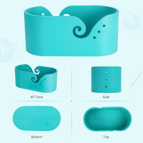 Image of Bamboo Yarn Bowl Oval Crochet Yarn Holder with 9pcs Knitting Hooks Yarn Storage Crochet Bowl for Crocheters Large Yarn Bowl for Crocheting Knitting Lovers Beginners 11.3 x 5.9 x 4.7 inch,Blue