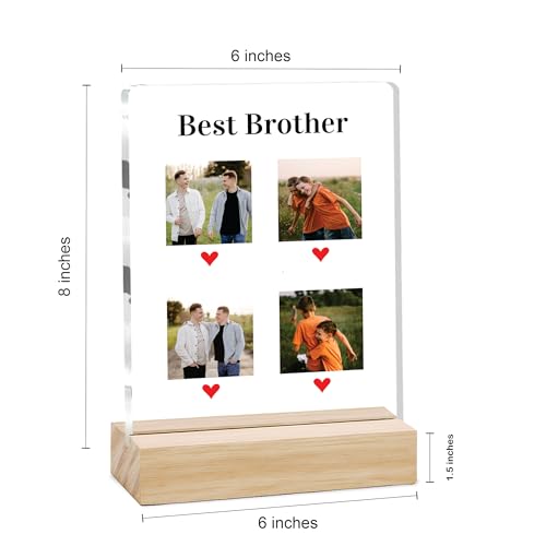 Image of Giftplease Customized Photo And Text Frame With Wooden Stand | Personalised Printed Photo Frame | Gift For Brother | Birthday | (Transparent, 5MM, 6 * 8 Inches), Tabletop BG 09
