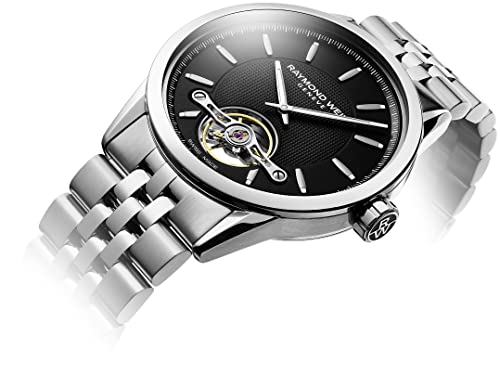 RAYMOND WEIL Freelancer Men's Automatic Watch, Calibre RW1212, Black Dial with Silver Indexes, Visible Balance Wheel, Stainless Steel Bracelet, 42.5 mm (Model: 2780-ST-20001)2