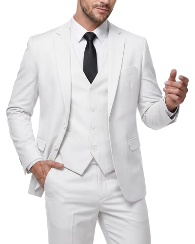 Image of MY'S Men's 3 Piece Suit Notch Lapel 2 Button Blazer Slim Fit Dress Business Party Jacket Vest Pants & Tie Set