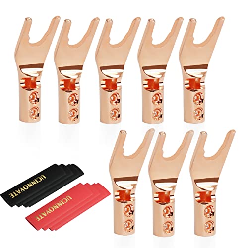 Set mit 8 Lautsprecher-Flachsteckern, lötfrei, 24 Karat vergoldet, Bananen-Y-Flachstecker für Lautsprecher-Drähte, Stecker zum Selbermachen Cover