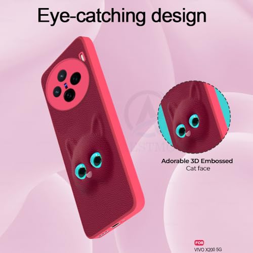 Image of AESTMO Back Case Cover for Vivo X200 5G Back Cover | 3D Cat Cover | Leather Finish | Full Body Protection | Camera Protection Back Cover for Vivo X200 5G (Pink)