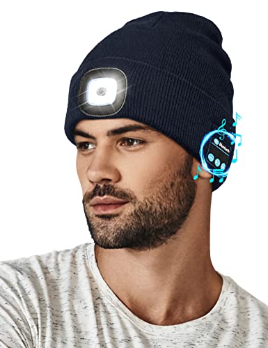 Wmcaps Bluetooth Beanie with a Light, Unisex USB Rechargeable 4 LED Fashlight Hat with Cordless...