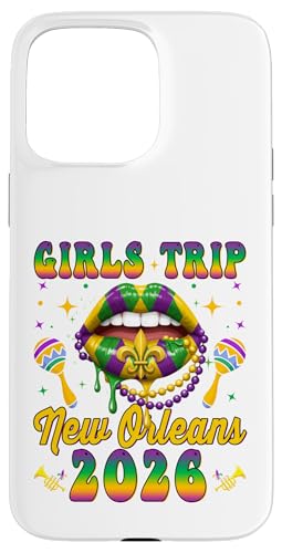 Mardi Gras Girls Trip New Orleans 2026 Lips Kiss Beads Case for iPhone 15 Pro Max