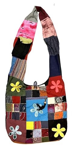 Bolso Bandolera Hippie multicolor con cremallera Hecho a mano en Nepal con telas de algodón muy bien confeccionado,talla unica