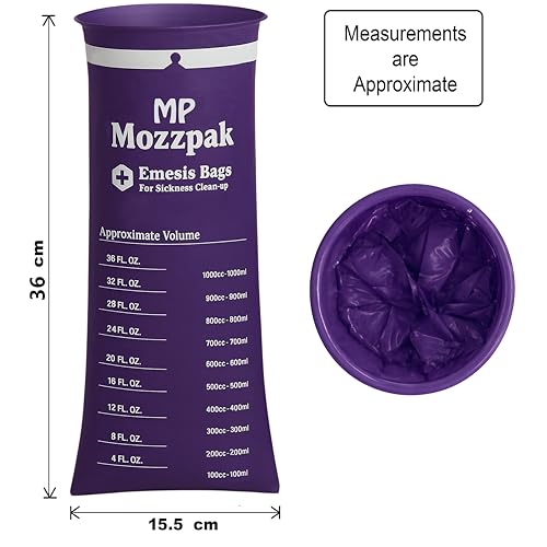 Image of MP MOZZPAK Vomit Bags Disposable 35 Pack - 1000ml Emesis Bags, Leak-Proof Barf Bag, Travel Friendly Puke & Nausea Bag for Motion Sickness, Medical Grade Throw up Relief for Car, Airplane, & Road Trip