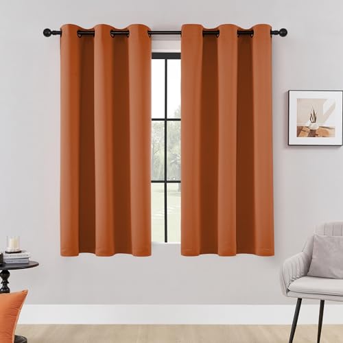 Image of HUTO Short Kitchen Blackout Curtains Drapes - Thermal Insulated Antique Copper Grommet Black Out Drapery Panels for Basement Bathroom Small Windows, Set of 2, 42 Inch by 45 Inch, Rust