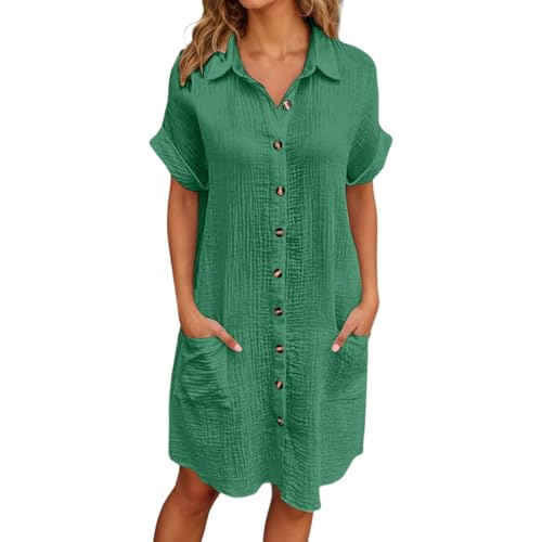 Robe chemise été ample à manches courtes et longueur midi confortable pour femme
