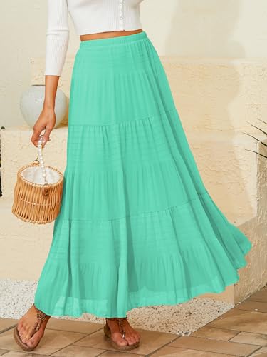 Image of NASHALYLY Women's Chiffon Elastic High Waist Pleated A-Line Flared Maxi Skirts