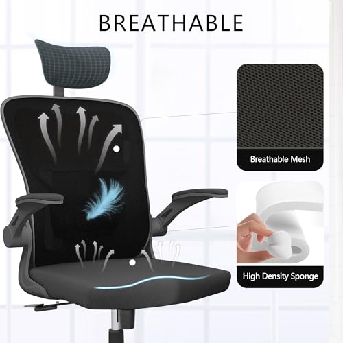 Image of Office Chair (06Black, Chair) | 360 Swivel Adjustable Lumbar Support & Flip-Up Armrests capacity 300 lbs capacity
