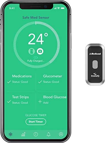 Medicool Safe Med Sensor | Diabetic Insulin Temperature Sensor Apple iOS or Android Compatible 50 Day Battery Life | Temp-1