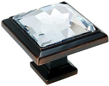 Cosmas 5883ORB-C Oil Rubbed Bronze Cabinet Hardware Square Knob with Clear Glass - 1-1/4 Square - 20 Pack