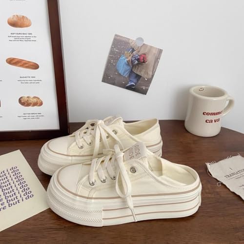 Backless Tennis Shoes for Women Coquette Mule Sneakers Slip on Backless Sneakers Platform Canvas Mules Non Slip Chunky Sole Lace Up Breathable Mesh Round Toe Lightweight Casual Slides Office Business3