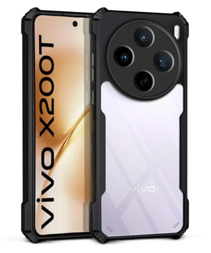 Image of WOW IMAGINE Shock Proof Clear Back Case Mobile Cover for Vivo X200T 5G (Hard | Hybrid PC + TPU | Full Armour Device & Camera Protection | Black)