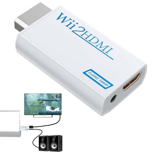 afhgdjr Adaptateur Wii HDMI,Convertisseur HDMI Wii Adaptateur Vidéo Full HD 1080P,avec Sorties Audio 3,5 mm etHDMI,Compatible avec Les écransWii,Les...