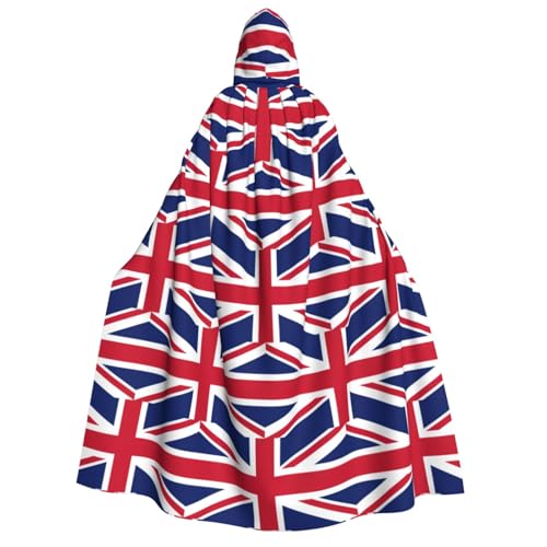 Cape à capuche imprimé drapeau britannique coupe médiévale fluide et unisexe