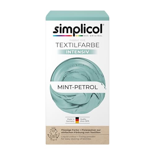 simplicol Textilfarbe intensiv Mint-Petrol | Einfaches Färben in der Waschmaschine | Flüssige Farbe & Fixierpulver | 1er Pack