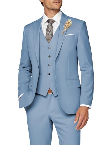 Image of Wangyue Mens Suit 3 Piece Slim Fit Suit for Men Formal Business Suit Wedding Groom Prom Tuxedo Dinner Party